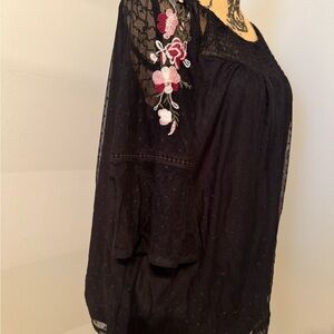 Embroidered Black Lace Women's Top